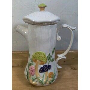 Vtg Arnels Mushroom Ceramic 11" Pitcher Tea Coffee Pot W/Lid Kitsch Retro MCM